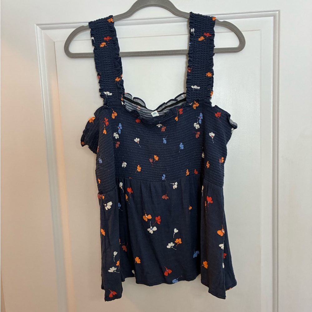 Blue Ruffled Smocked Tank Top - Picture 2 of 5
